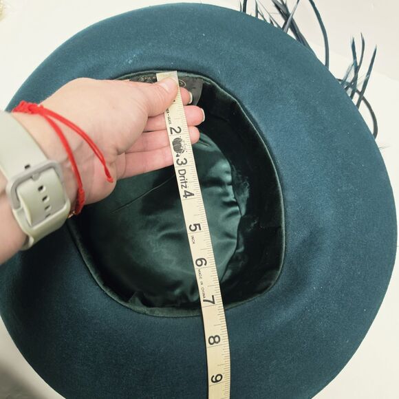 Vintage Plaza Suite NY Teal Wool Formal Hat Feathers Accent Church Evening Derby main image 7